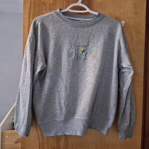 Gray Embroidered Floral Sweater